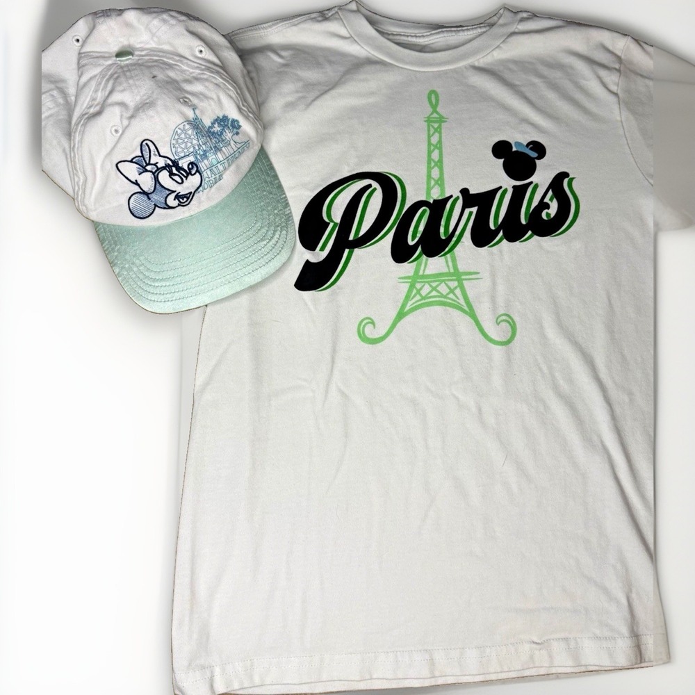 Disney Parks Paris Minnie Mouse Shirt + Hat Bundle Youth L 10/12